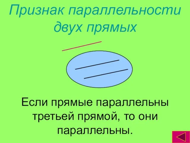 Признак параллельности двух прямых Если прямые параллельны третьей прямой, то они параллельны.