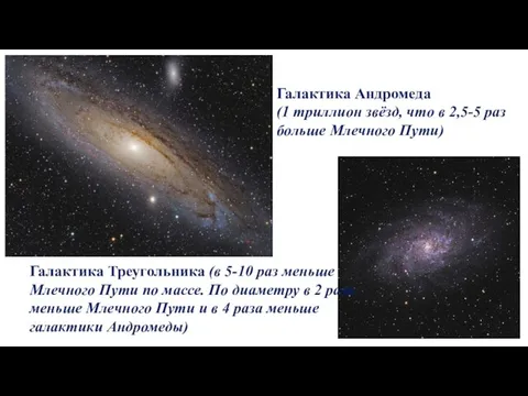 Галактика Андромеда (1 триллион звёзд, что в 2,5-5 раз больше Млечного Пути)