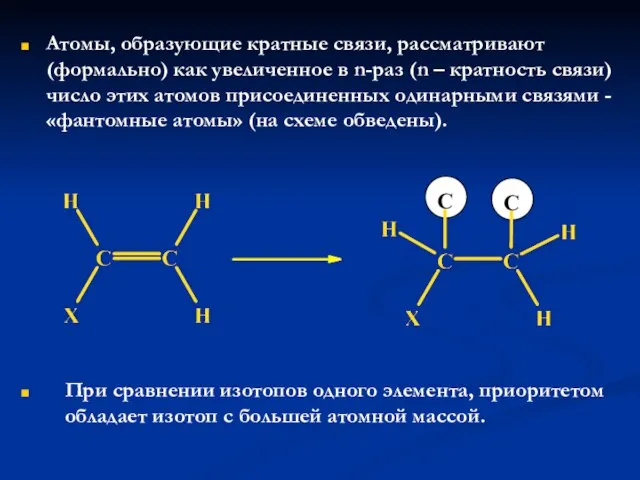 Атомы, образующие кратные связи, рассматривают (формально) как увеличенное в n-раз (n –