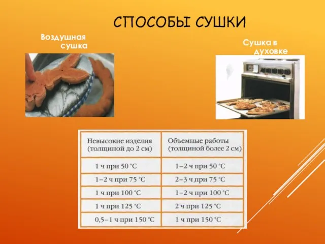 СПОСОБЫ СУШКИ Воздушная сушка Сушка в духовке