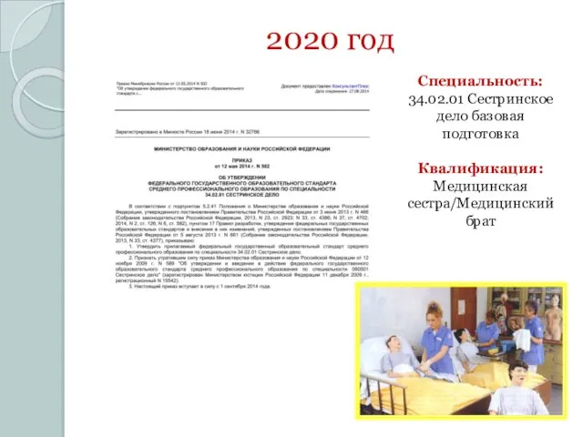 2020 год Специальность: 34.02.01 Сестринское дело базовая подготовка Квалификация: Медицинская сестра/Медицинский брат