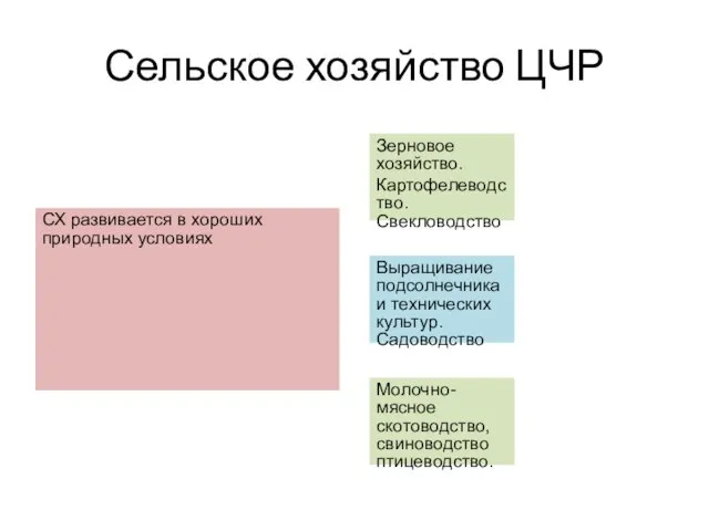 Сельское хозяйство ЦЧР СХ развивается в хороших природных условиях Зерновое хозяйство. Картофелеводство.