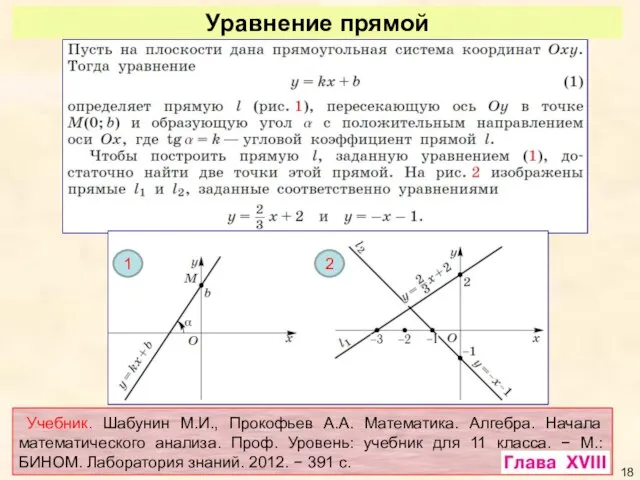 Уравнение прямой Учебник. Шабунин М.И., Прокофьев А.А. Математика. Алгебра. Начала математического анализа.