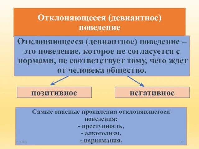 Отклоняющееся (девиантное) поведение Отклоняющееся (девиантное) поведение – это поведение, которое не согласуется