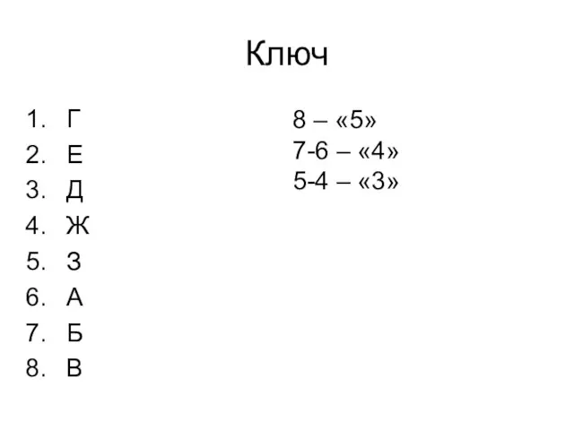 Ключ Г Е Д Ж З А Б В 8 – «5»