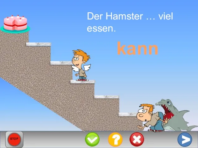 Der Hamster … viel essen. kann > ? STOP