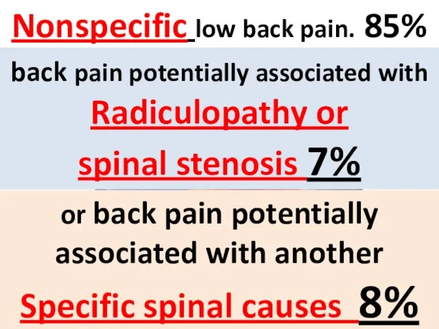 or back pain potentially associated with another Specific spinal causes 8% Nonspecific