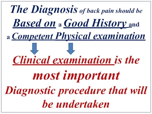The Diagnosis of back pain should be Based on a Good History