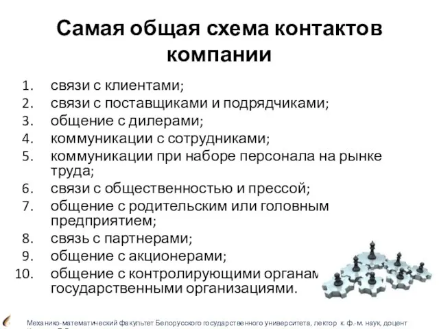 Самая общая схема контактов компании связи с клиентами; связи с поставщиками и