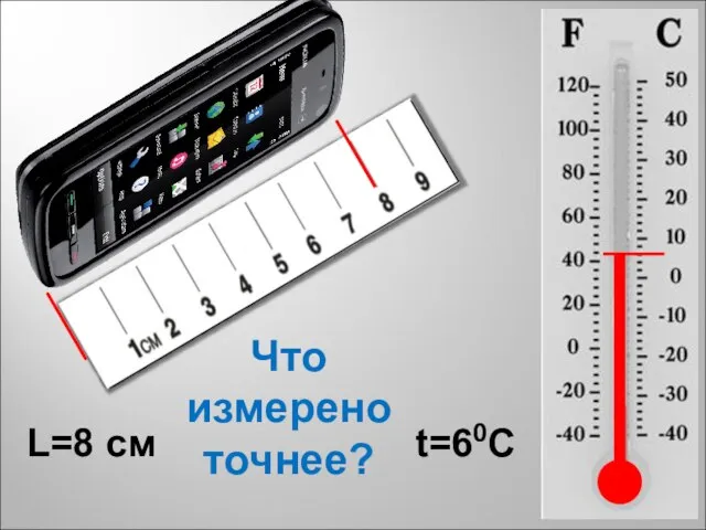 Что измерено точнее? L=8 см t=60C