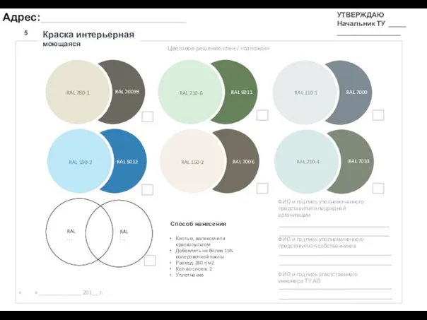 Краска интерьерная моющаяся 5 Цветовое решение стен / «сапожок» RAL 70039 RAL