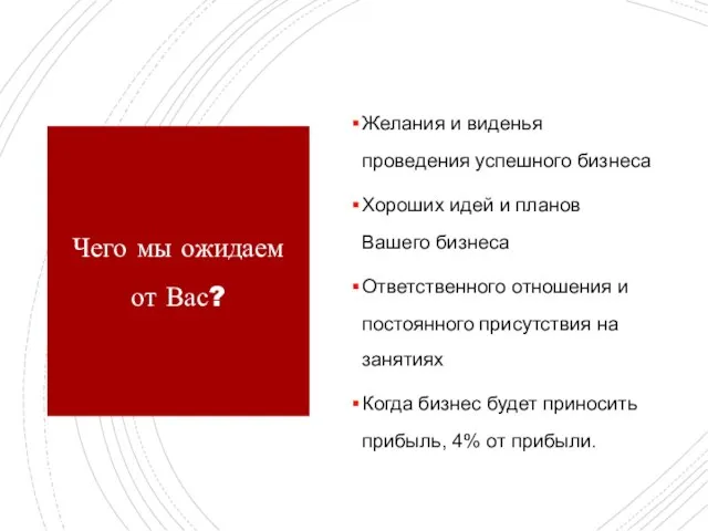 Чего мы ожидаем от Вас? Желания и виденья проведения успешного бизнеса Хороших