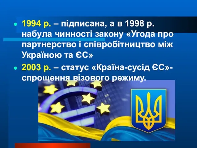 1994 р. – підписана, а в 1998 р. набула чинності закону «Угода