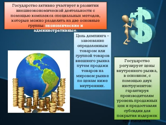 Государство активно участвует в развитии внешнеэкономической деятельности с помощью комплекса специальных методов,