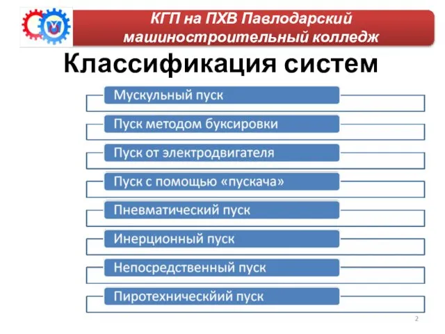 КГП на ПХВ Павлодарский машиностроительный колледж Классификация систем