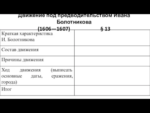 Движение под предводительством Ивана Болотникова (1606—1607) § 13