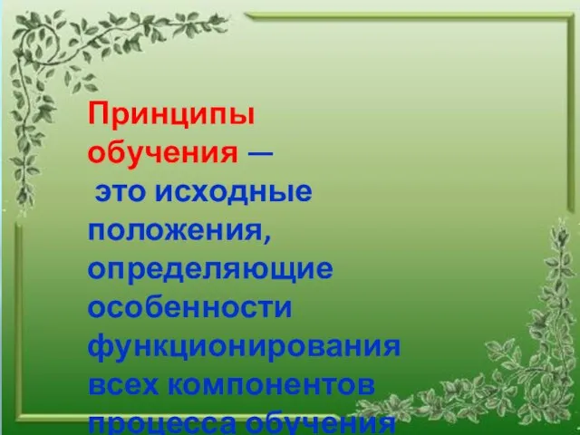 Принципы обучения — это исходные положения, определяющие особенности функционирования всех компонентов процесса обучения