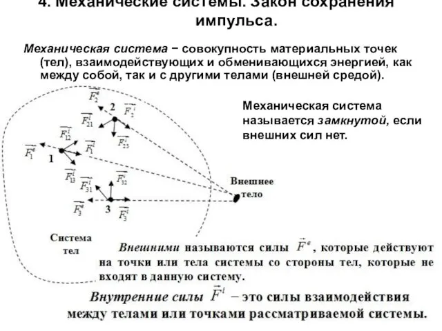 4. Механические системы. Закон сохранения импульса. Механическая система − совокупность материальных точек