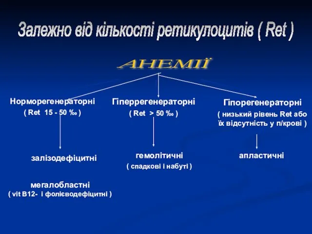 Залежно від кількості ретикулоцитів ( Ret ) АНЕМІЇ мегалобластні ( vit B12-