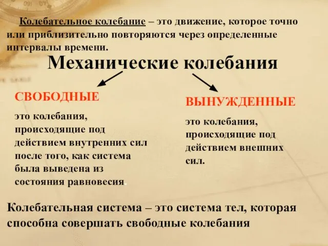 СВОБОДНЫЕ это колебания, происходящие под действием внутренних сил после того, как система