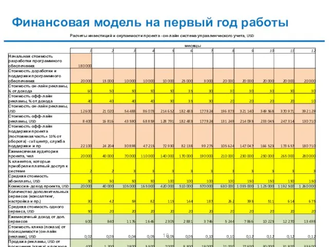 Финансовая модель на первый год работы