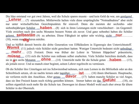 Lehrer haben selbsständig nur Womit mehr müssen ohne haben ist davor Gefühl