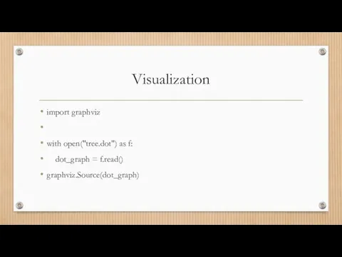 Visualization import graphviz with open("tree.dot") as f: dot_graph = f.read() graphviz.Source(dot_graph)