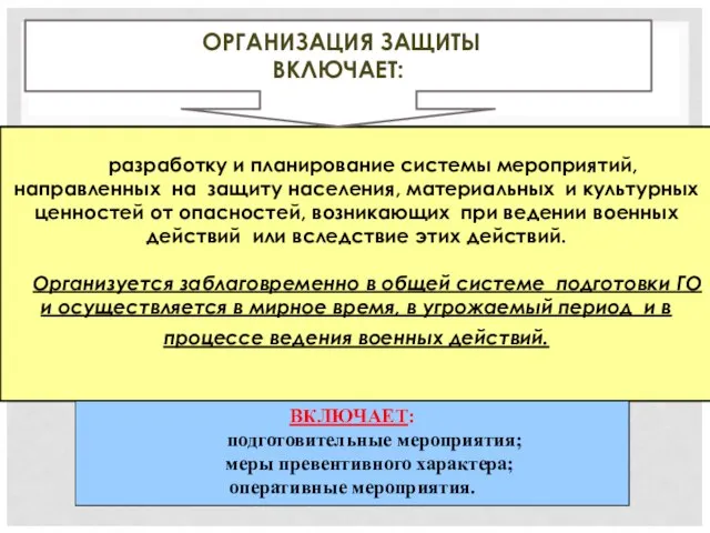 разработку и планирование системы мероприятий, направленных на защиту населения, материальных и культурных