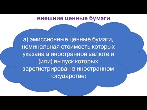 внешние ценные бумаги а) эмиссионные ценные бумаги, номинальная стоимость которых указана в