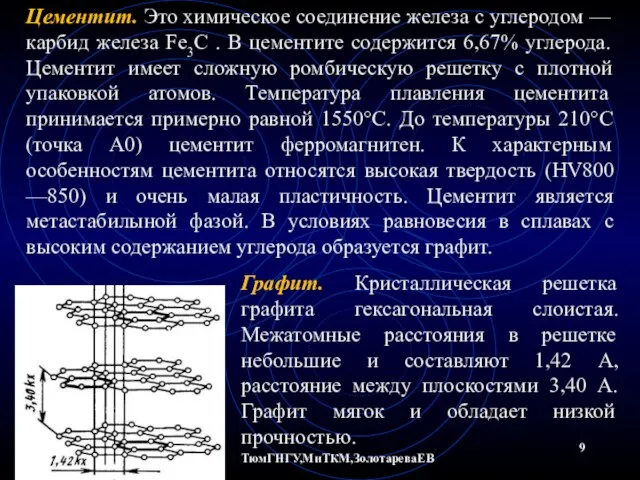 ТюмГНГУ,МиТКМ,ЗолотареваЕВ Цементит. Это химическое соединение железа с углеродом — карбид железа Fe3C