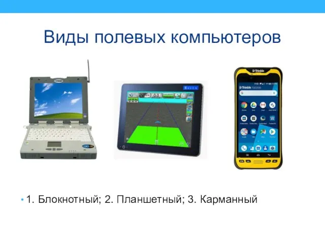 Виды полевых компьютеров 1. Блокнотный; 2. Планшетный; 3. Карманный