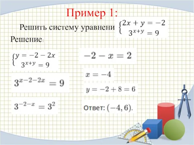 Пример 1: Решить систему уравнений: Решение: