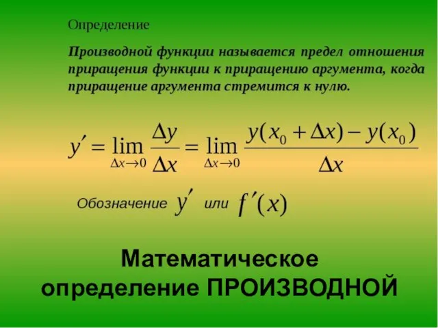 Математическое определение ПРОИЗВОДНОЙ