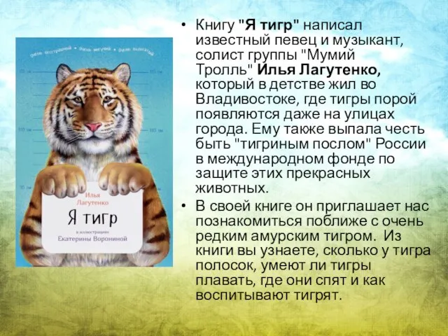 Книгу "Я тигр" написал известный певец и музыкант, солист группы "Мумий Тролль"