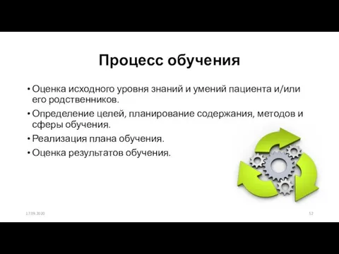 Процесс обучения Оценка исходного уровня знаний и умений пациента и/или его родственников.