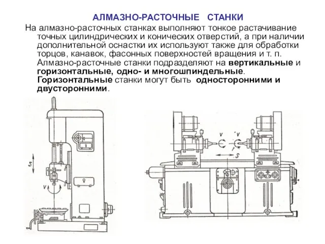 АЛМАЗНО-РАСТОЧНЫЕ СТАНКИ На алмазно-расточных станках выполняют тонкое растачивание точных цилиндрических и конических