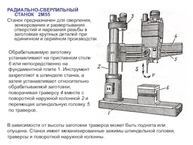 РАДИАЛЬНО-СВЕРЛИЛЬНЫЙ СТАНОК 2М55 Станок предназначен для сверления, зенкерования и развертывания отверстий и