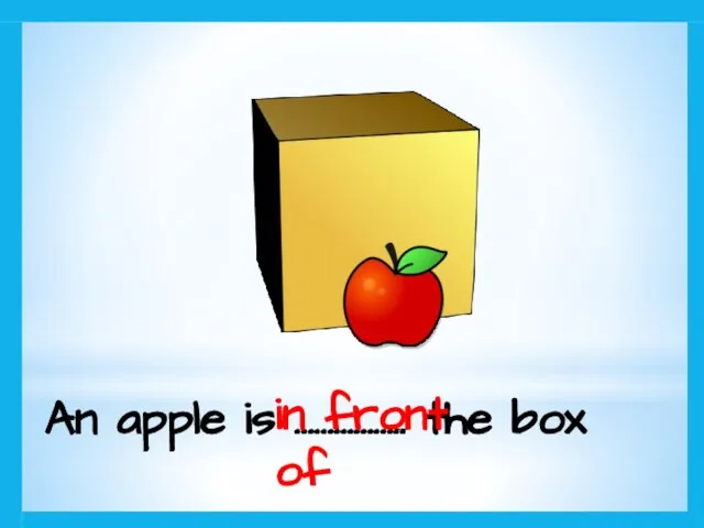 An apple is …………….. the box in front of