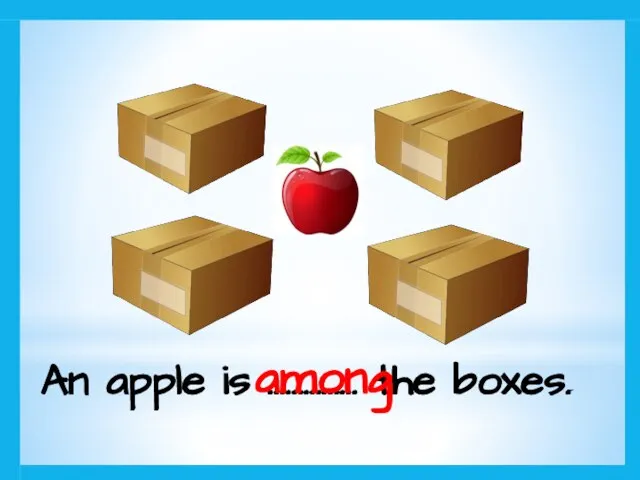An apple is …………… the boxes. among
