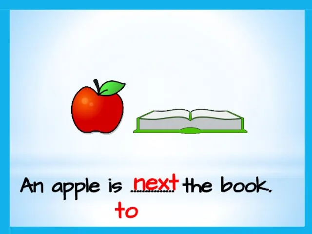 An apple is …………… the book. next to