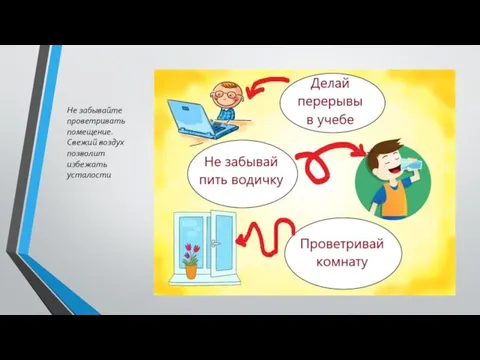 Не забывайте проветривать помещение. Свежий воздух позволит избежать усталости