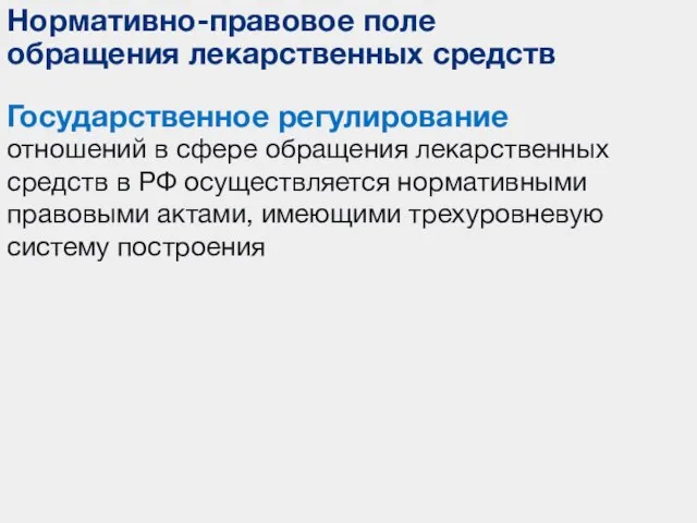 Нормативно-правовое поле обращения лекарственных средств Государственное регулирование отношений в сфере обращения лекарственных