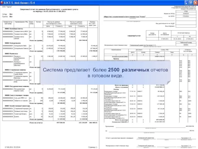 Основные возможности приложения «Товары. Продукция» Система предлагает более 2500 различных отчетов в готовом виде.