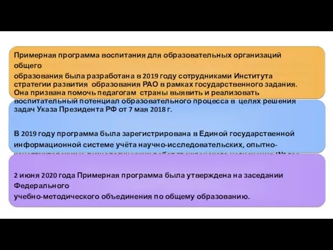 Примерная программа воспитания для образовательных организаций общего образования была разработана в 2019