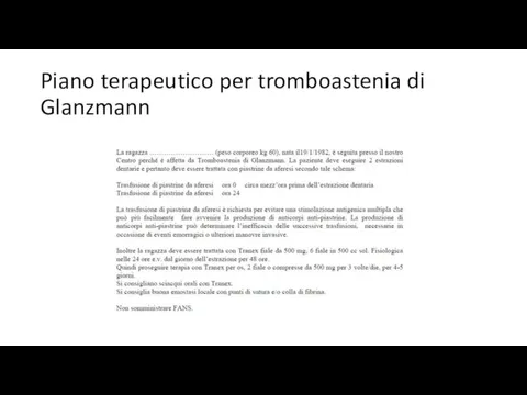 Piano terapeutico per tromboastenia di Glanzmann