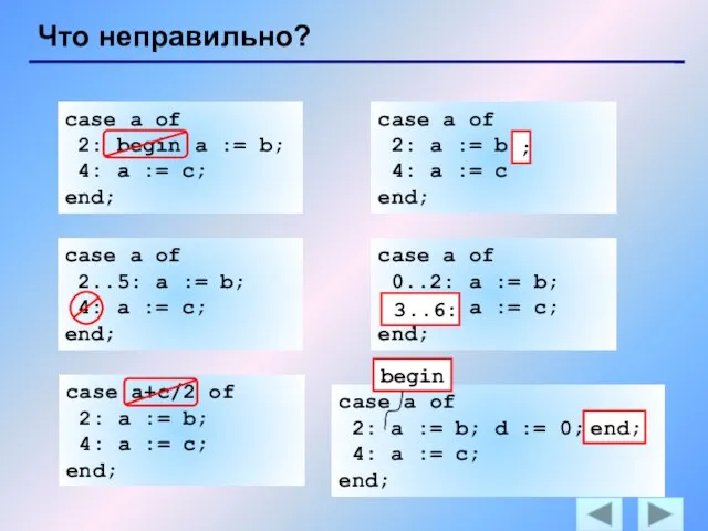 Что неправильно? case a of 2: begin a := b; 4: a