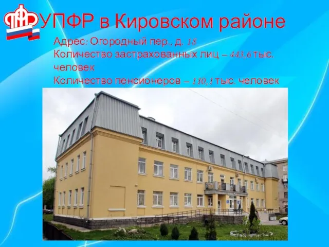 УПФР в Кировском районе Адрес: Огородный пер., д. 18 Количество застрахованных лиц