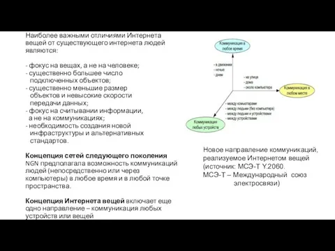 Наиболее важными отличиями Интернета вещей от существующего интернета людей являются: - фокус