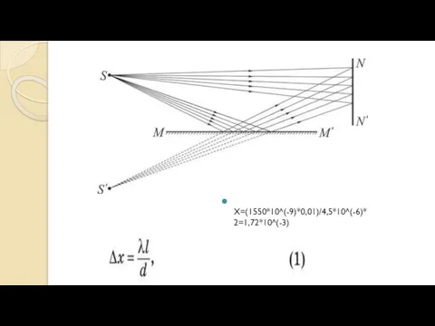 X=(1550*10^(-9)*0,01)/4,5*10^(-6)*2=1,72*10^(-3)