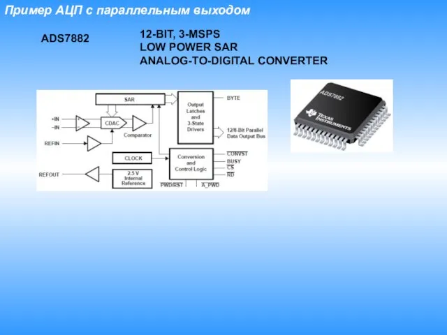 Пример АЦП с параллельным выходом 12-BIT, 3-MSPS LOW POWER SAR ANALOG-TO-DIGITAL CONVERTER ADS7882